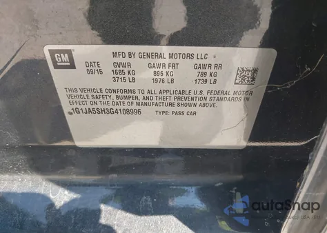 2016 Chevrolet Sonic Ls Auto from USA, damaged, VIN 1G1JA5SH3G4108996